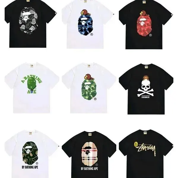 BAPE Grafik-T-Shirt in Schwarz und Weiß