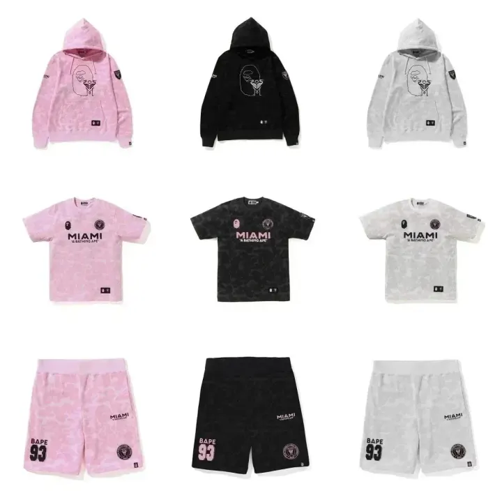 BAPE Miami Graphic T-Shirt- und Shorts-Set in Rosa, Schwarz und Grau