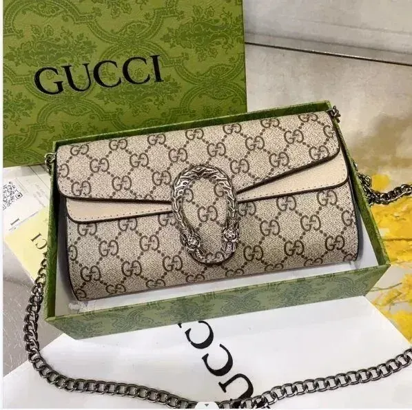 Gucci Handbag with Beige GG Pattern and Chain Strap