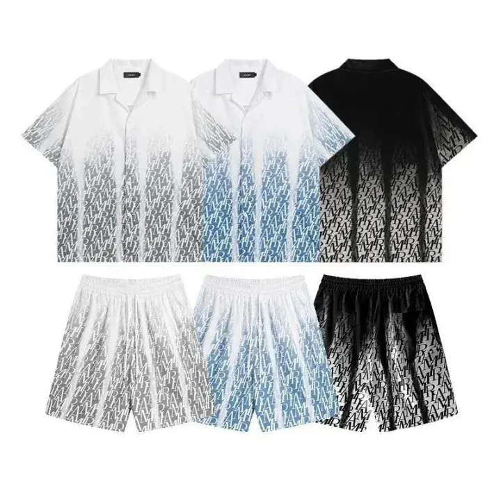 AMIRI All-Over Logo Print Matching Set in White, Blue, and Black