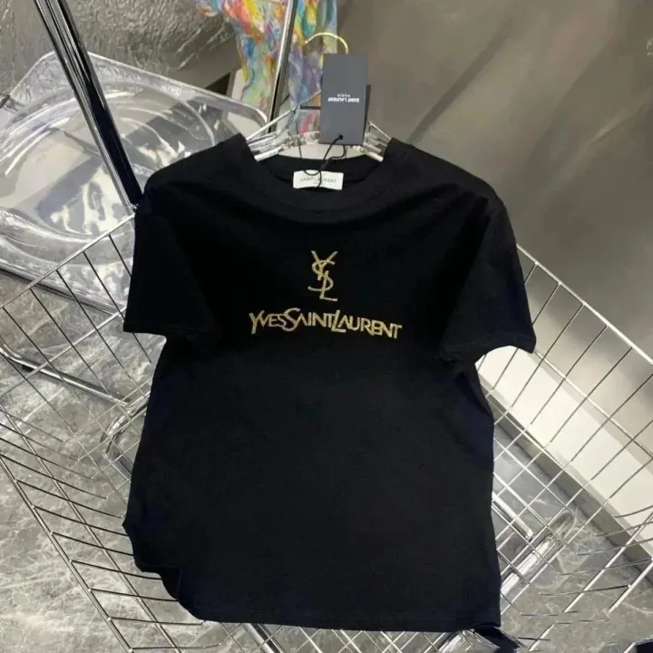 Saint Laurent Black T-Shirt with Gold Front Logo