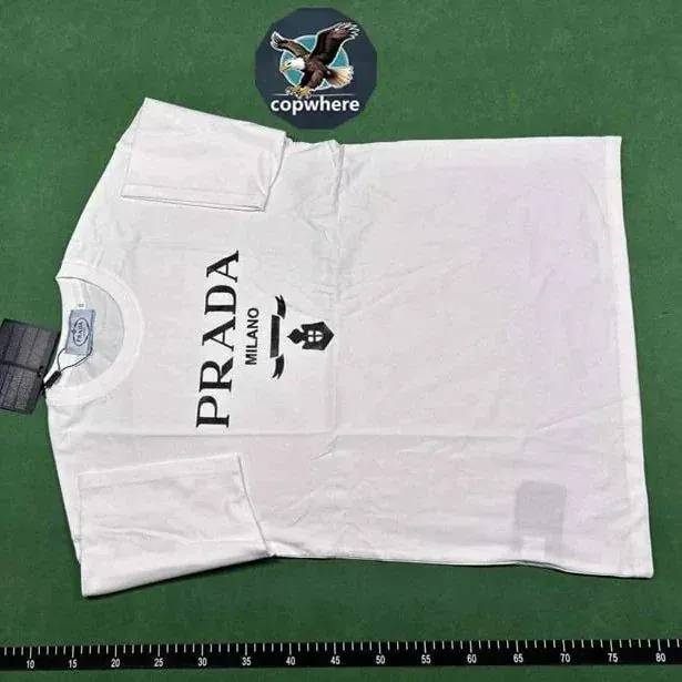 Prada White Logo Print T-Shirt with Front Pockets