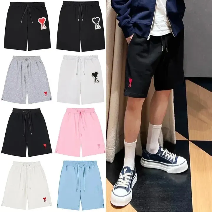 Ami Heart Logo Drawstring Shorts in Black