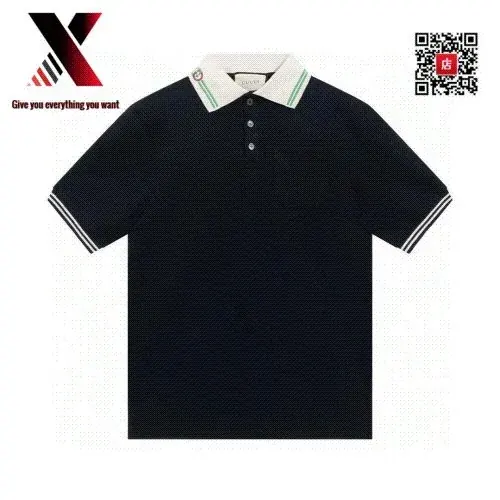 Gucci Black Short Sleeve Polo Shirt with Contrast Stripe Collar