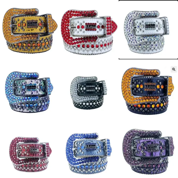 B.B. Simon Multi-Color Crystal-Studded Leather Belt