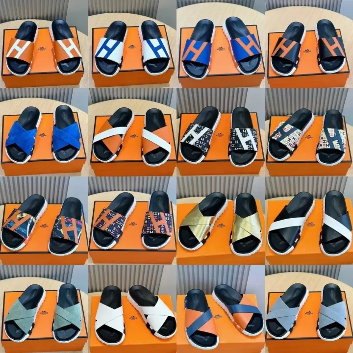Hermes Cross-Strap Slippers in Colorblock Styles
