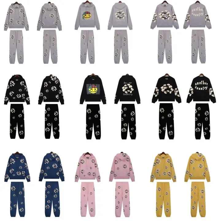 Denim Tears Black Cotton Print Hoodie and Sweatpants Set