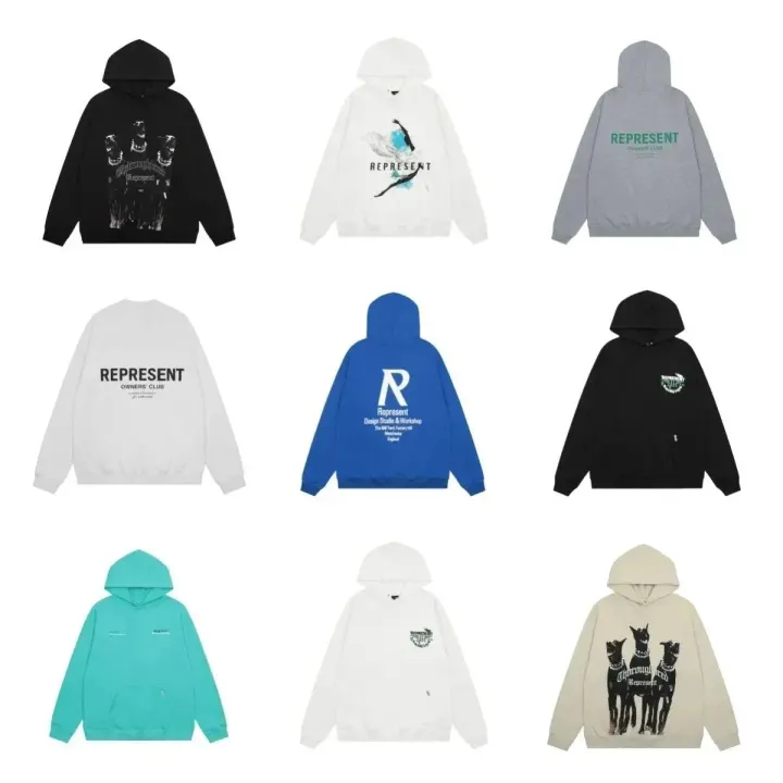 Represent Graphic Sweatshirt in Black, White, and Blue