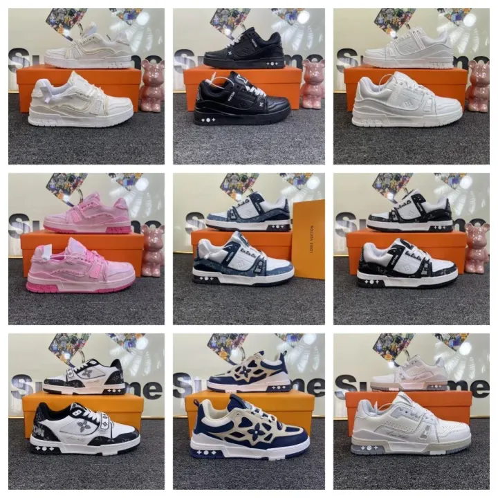Louis Vuitton Trainer Sneakers in White, Black and Blue