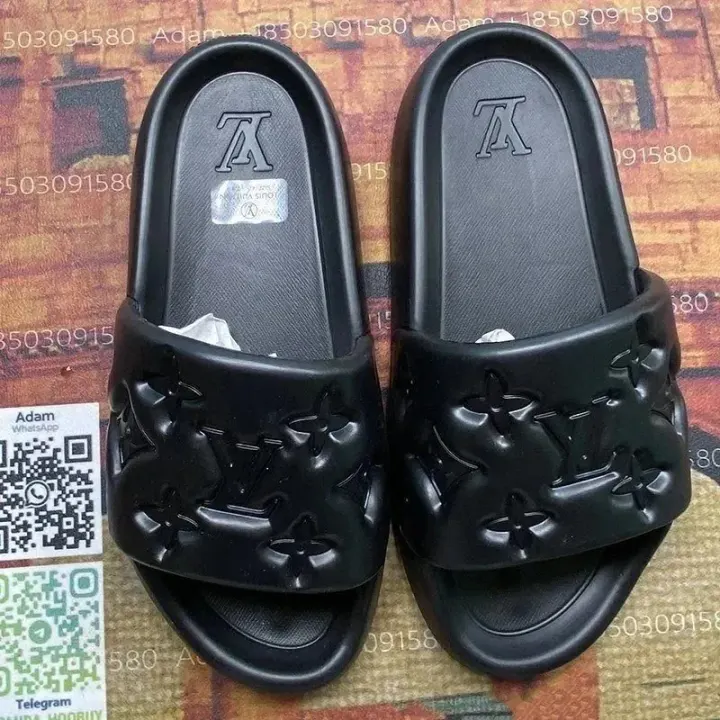 Louis Vuitton Black Embossed Monogram Slides