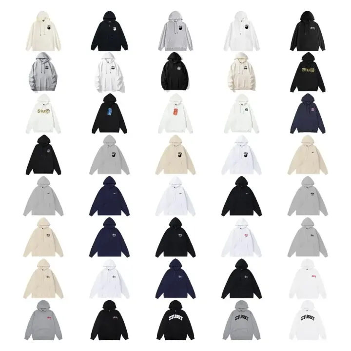 Stüssy Multi-Logo Pullover Hoodie in Black and Neutrals