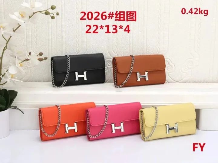 Hermes Chain-Trim Handbag in Black, Brown and Bright Colors