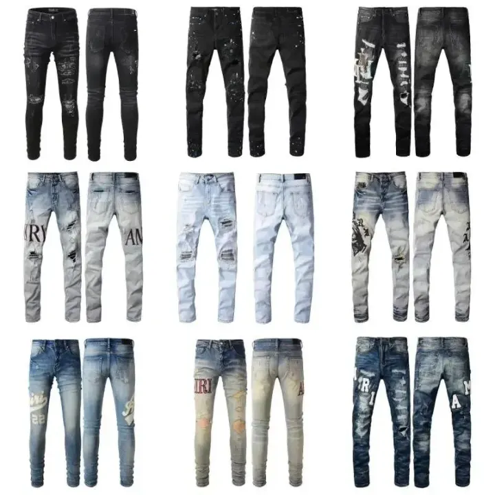 AMIRI Distressed Slim-Fit-Jeans in Schwarzwaschung