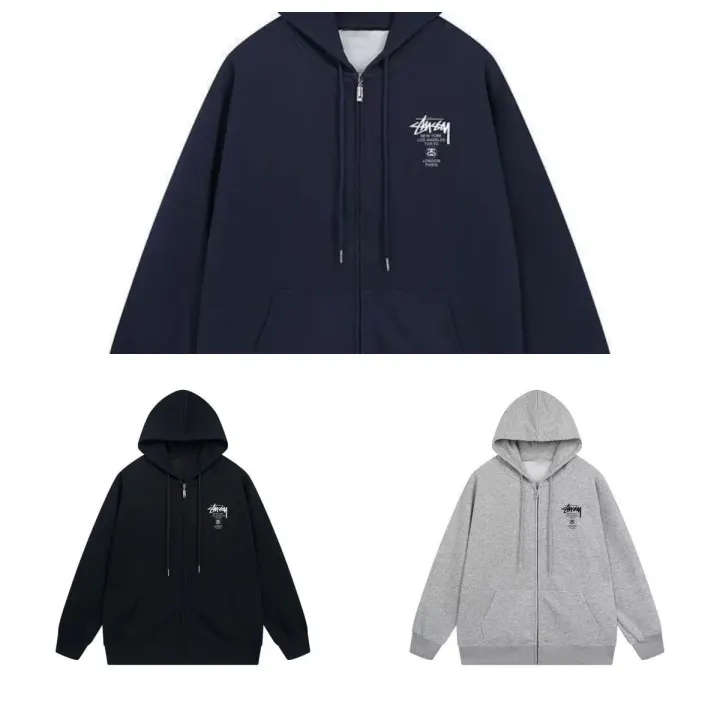 Stüssy Logo Zip-Up Hoodies — Multiple Colors